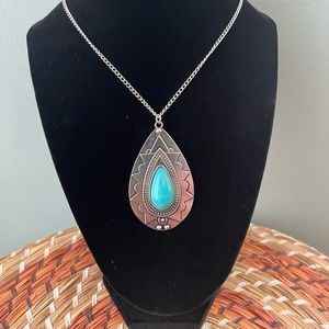 Fashion Boho Western Turquoise Silver Necklace Long